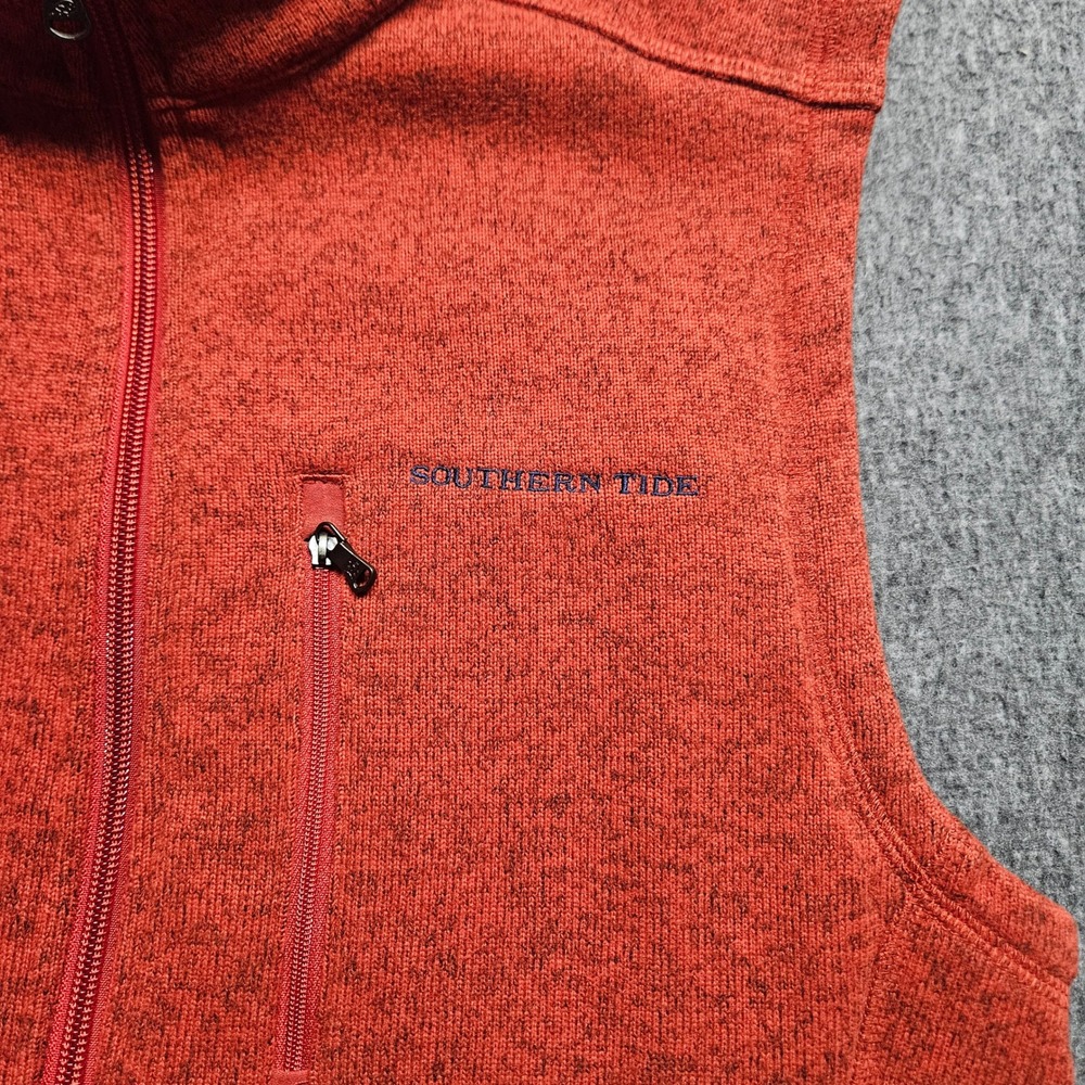 Southern Tide Fleece Vest Mens Medium Orange Heathered Full Zip Chest Pocket - Picture 3 of 8